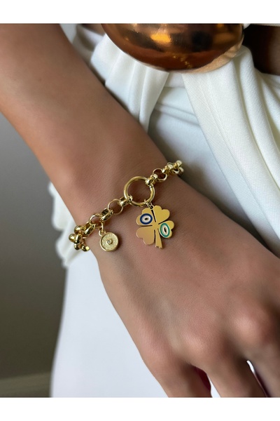 Generic Brand Cm Jewelry Evil Eye Beaded Four Leaf Clover Gold Color Charm Br...
