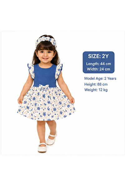 Generic Girls Floral Dress Ruffle Sleeve Round Neck Dress for Kids