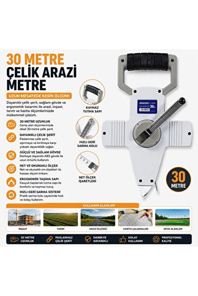 Trendhane 30 Metre Çelik Arazi Metresi | Profesyonel Şerit Metre | Dayanıklı ...