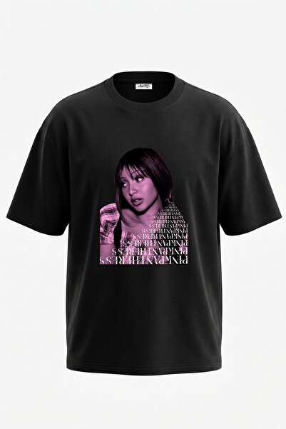 Anetos Pinkpantheress_3 Design Printed Oversize Black T-Shirt