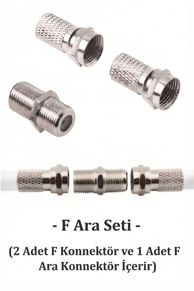 Seal Elektrik Uydu Anten F Konnektör Seti (2 Adet F Konnektör + 1 Adet F Ara ...