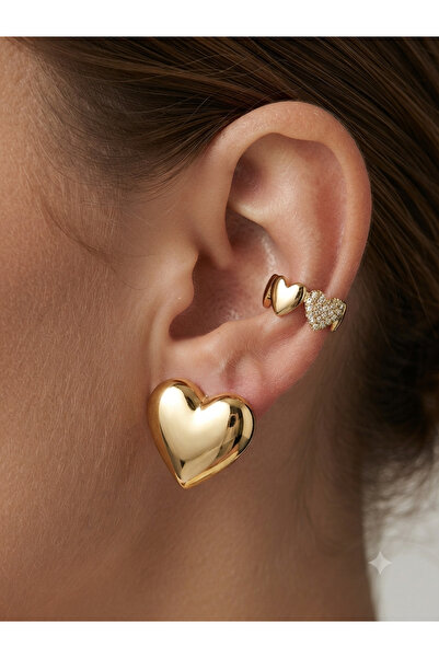 kurukafagift Heart Earrings Earcuff 3-Piece Combination Earring Set