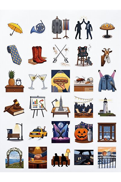 30 Adet How I Met Your Mother Temalı Sticker Seti - Laptop Defter Telefon İçin