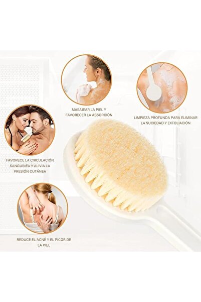 Yallabena Long Handle Bath Brush with Soft Bristles for Back and Body Cleanin...