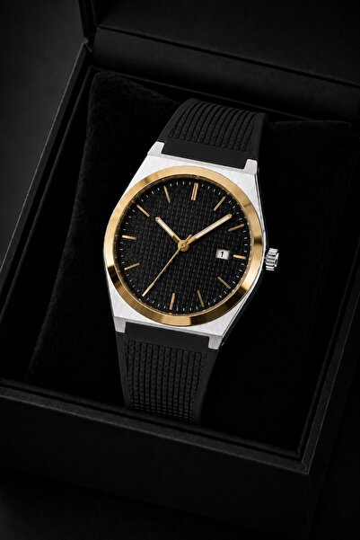 Leerybee Black Silicone Cord Silver Steel Case Calendar Men's Wristwatch with...