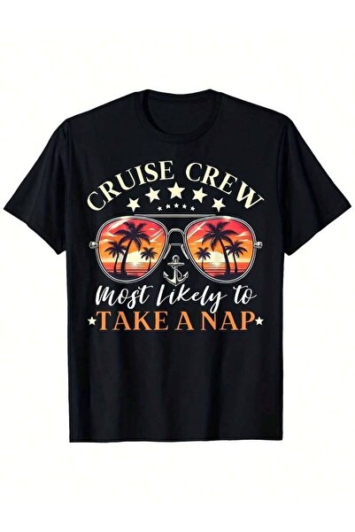 01THEONE تي شيرت متطابق للعائلة بطبعة "Cruise Crew Most Likely To Take Nap"، ...