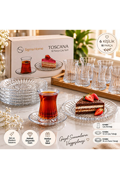 SELÇUK Sigma Home Toscana 18 Piece Glass Tea Set for 6 People
