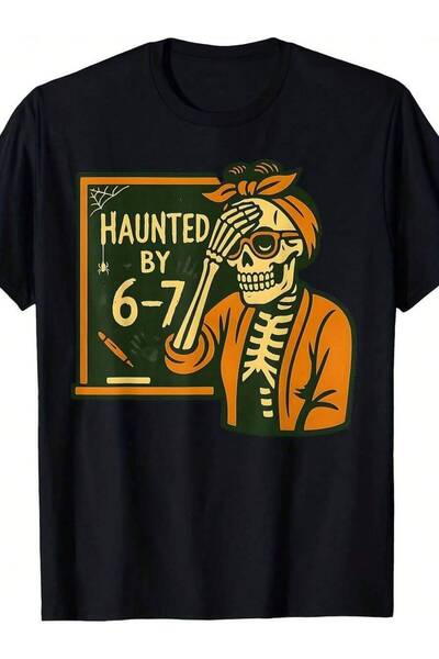 KYMC07 Men'S Funny Haunted By Skeleton Teacher T-Shirt Spooky Halloween Graph...