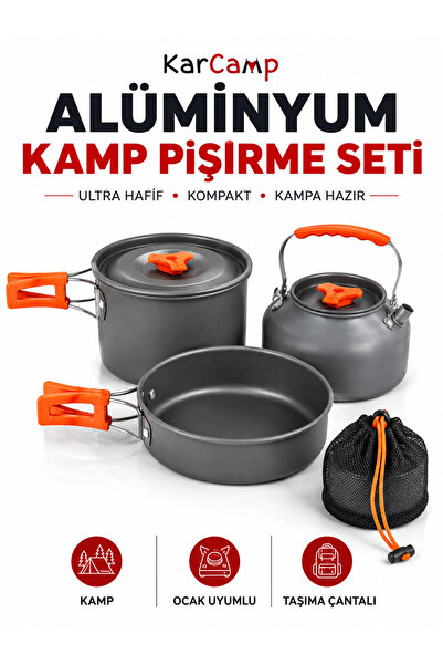 Janissary Alüminyum Kamp Pişirme Seti | Tencere + Tava + Çaydanlık + Taşıma Ç...