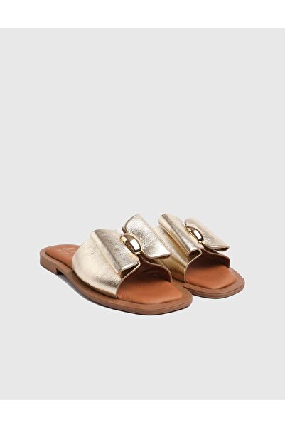 İLVİ Naia Genuine Leather Women's Gold Color Slippers