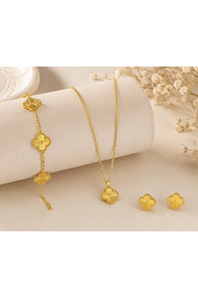 Generic Women's Gold Four-Leaf Flower Jewelry Set Clover Jewelry Set