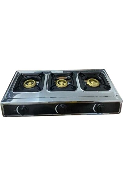 Generic 3-burner gas cooker made of stainless steel, featuring self-ignition ...
