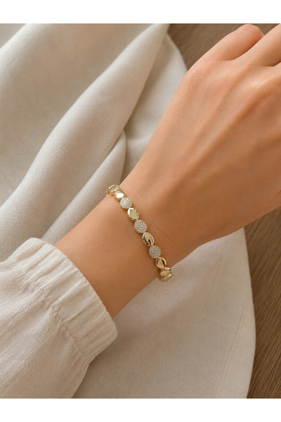 Bymiel Women's Gold Color Oval Zircon Stone Detailed Bracelet – 316L Stainles...
