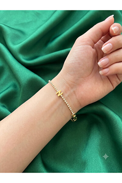 BİJU YILMAZ Steel Letter Bracelet with Stones