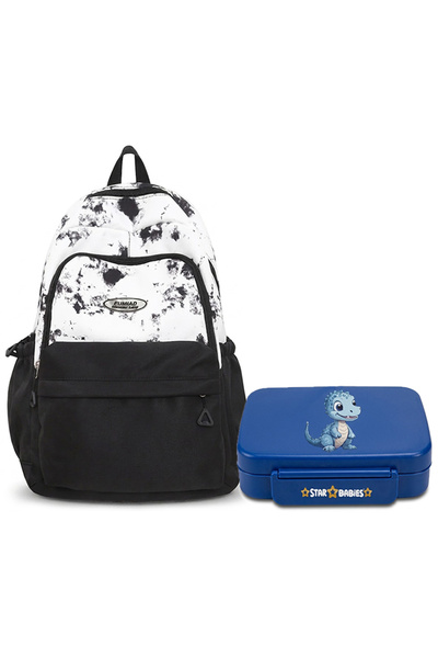 STAR BABiES Kids Backpack & Lunch Box Combo Set Black & Blue