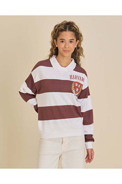REDTAG Senior Girls White Collared Sweatshirt