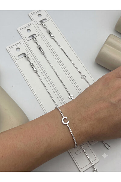BİJU YILMAZ Steel Letter Bracelet with Stones Silver