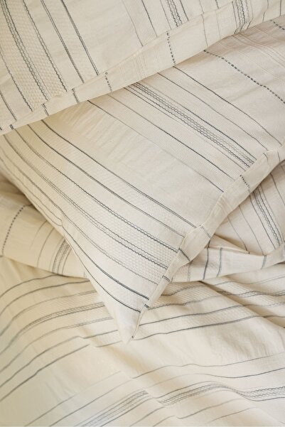Bej Home Cream Colored Striped Double Duvet Cover Set 200X220