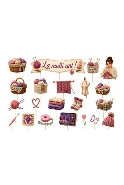 DecoParty Set de decorațiuni pentru tort – Tematică Tricotat V2, 21 de piese,...