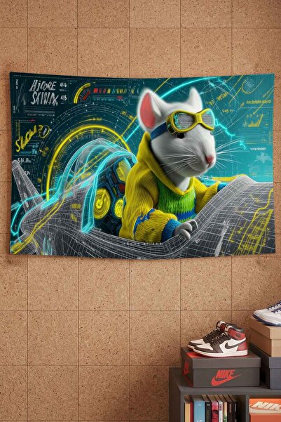 gxe.art Future Technology Pilot Mouse Neon Blueprint Decorative Wall Covering...