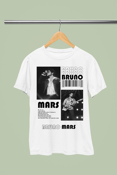 MAGORS TRICOU BRUNO MARS DIN BUMBAC CU IMPRIMEU, CU GULER ROTUND, CU MÂNECĂ S...