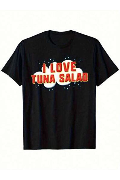 4Car تي شيرت برسومات I Love The Tuna Salad - تي شيرت كاجوال للجنسين برقبة دائ...