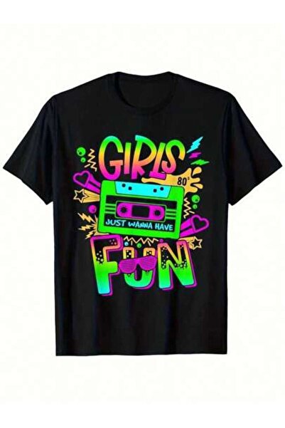 NOURAM Graphic T-Shirt Featuring Lively Neon Design From The 80S, Made Of Bla...
