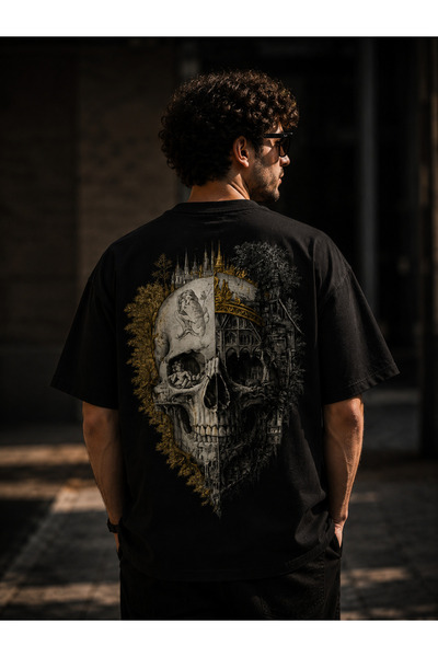 Vael collections Erkek Oversize Baskılı Unisex Tişört Kuru Kafa Grafik Tasarı...