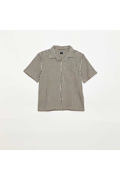 KIABI Crinkled Short-Sleeved Shirt BEIGE