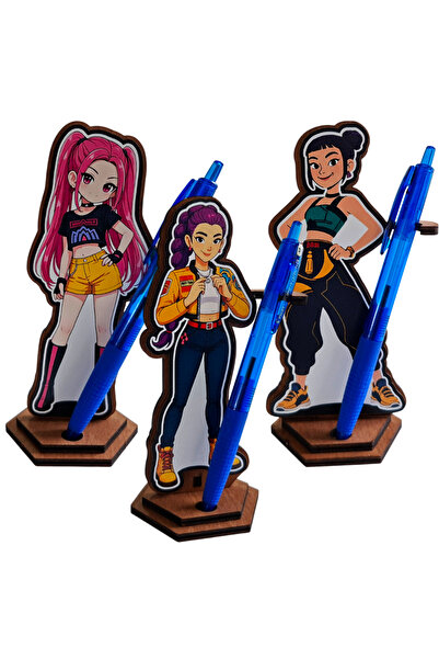 OEM Set 3 Figurine Huntrix Rumi Mira Zoey Kpop, lemn, 15 cm, suport pix