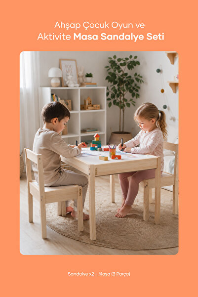 tresca Çocuk Oyun ve Aktivite Ahşap Montessori Masa Sandalye Seti
