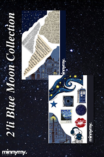 Minnymy 2'li Blue Moon Collection Sticker, Çıkartma, Ajanda, Günlük, Planlayı...