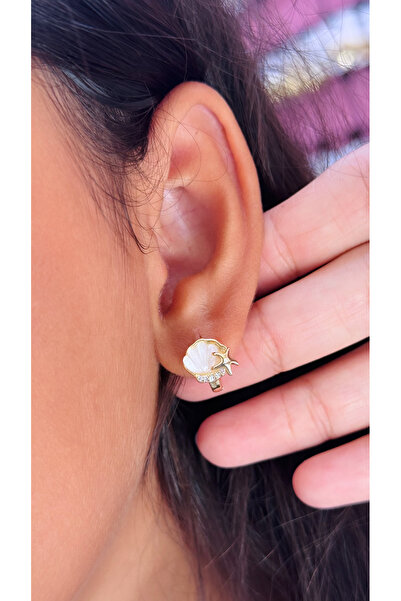 iky aksesuar Children's Steel Hoop Earrings Sea Shell Pearlescent and Star