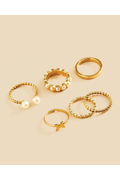 REDTAG Women Gold Embellished Ring Set Of 6