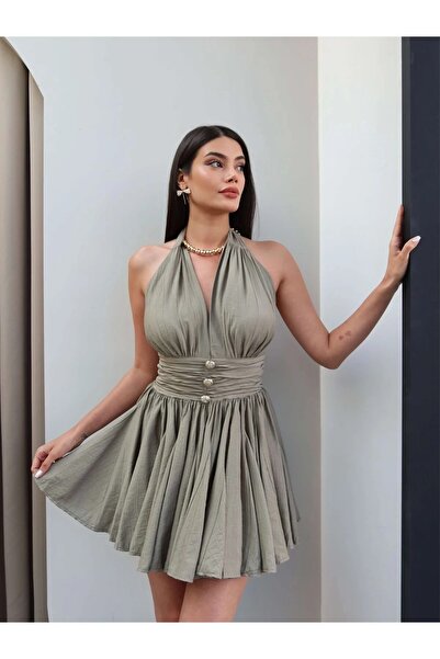 solena sln Women's Halter Neck Mini Dress Backless Waist Cinched Summer Chic ...