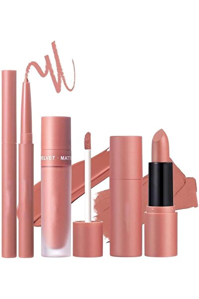 SWIUKPHE 3-in-1 Velvet Matte Lipstick Set, Natural Lip Liner Lip Gloss Set, W...