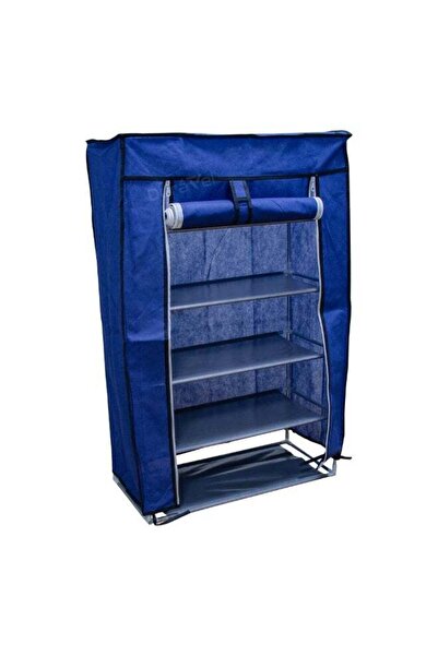 Duravel Portable Shoe Rack 5 Layer, Blue Fabric Storage Organizer with Metal ...