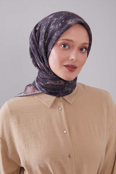 Levidor Anthracite Retro Floral Pattern Silk Coton Scarf