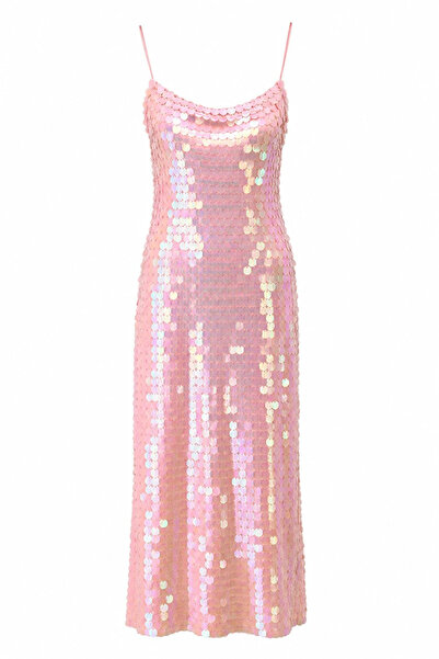 Julidress Askılı Astarlı Midi Uzun Boy Premium Büyük Payetli Elbise