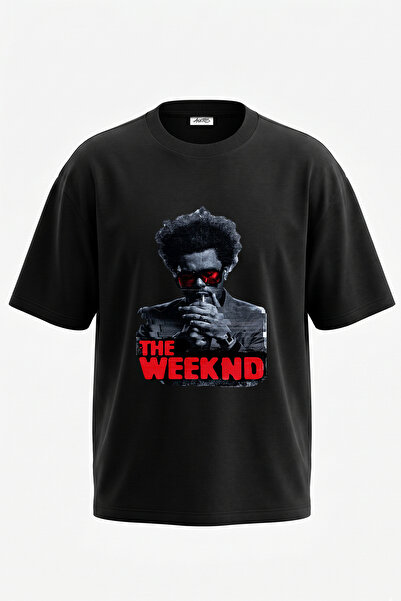 Anetos The Weeknd_5 Μπλουζάκι Oversize με στάμπα σχεδίου σε μαύρο χρώμα