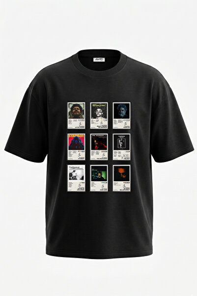 Anetos The Weeknd_56 Design Printed Oversize Black T-Shirt