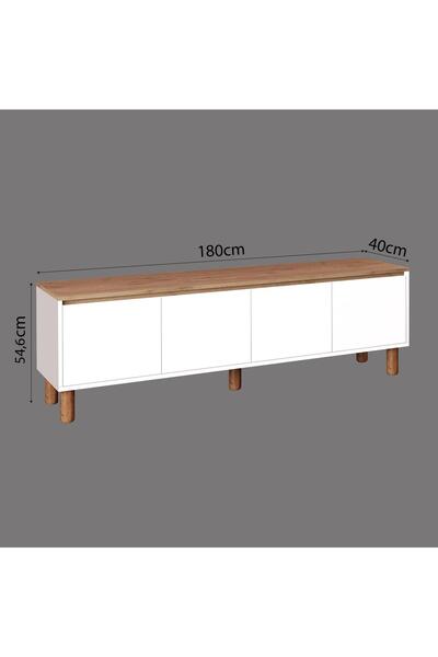 Bimossa G4210 Terra Sepet-Beyaz Kitaplıklı TV Ünitesi Seti, 180 cm TV Sehpası ve Kapaklı Kitaplık Takımı