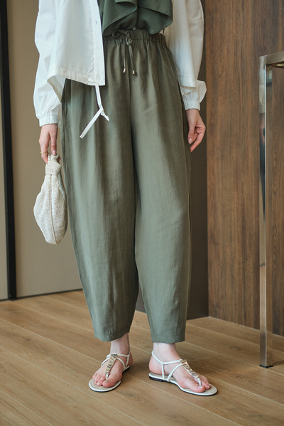 LOCCO Women's Pants with Double Pocket Detail on the Back, Elastic Waist and ...