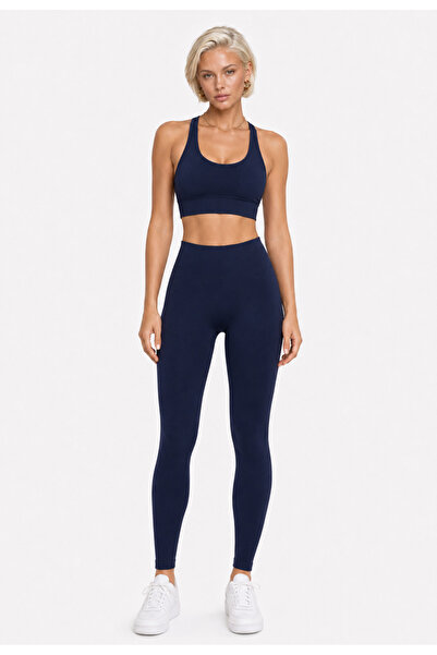 REAL DREAM Women's Sports Leggings Push up Seamless Gathering High Waist - Navy Blue