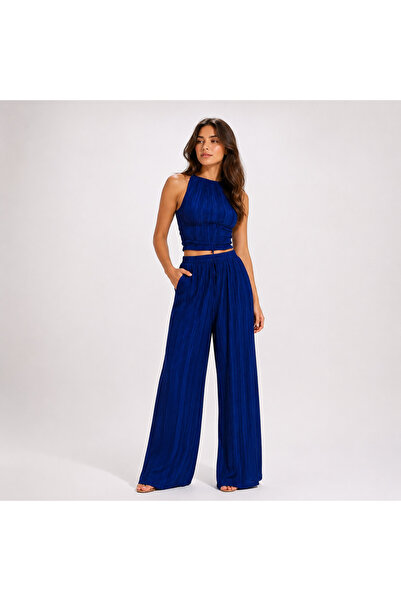 OK BLUME Crop Trousers Set Women's Stylish Summer Ribbed