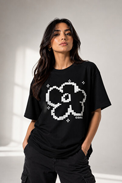 Rubonia Women's Oversize Pixel Floral Print T-Shirt 100% Cotton Comfortable F...