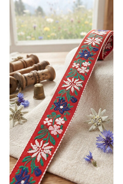 satab Fransız Çiçek Desenli Dekoratif Şerit 25mm -10Metre