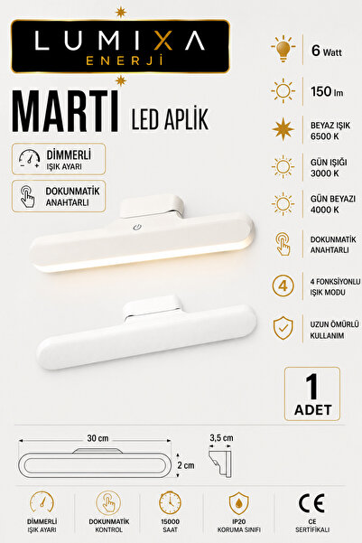 LUMIXA ENERJİ 6 WATT ŞARJLI LED IŞIK USB ŞARJLI KABLOSUZ MIKNATISLI LED LAMBA...