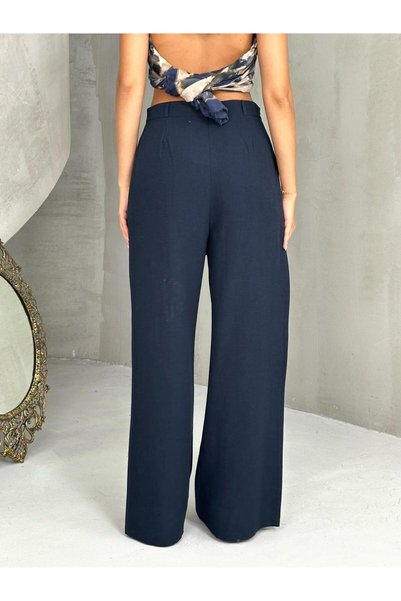 QF Quasar Fashion New Season 100% Linen Side Three Pleats Zippered Buttoned Crossed Extra Wide Leg Wide Palazzo Pants