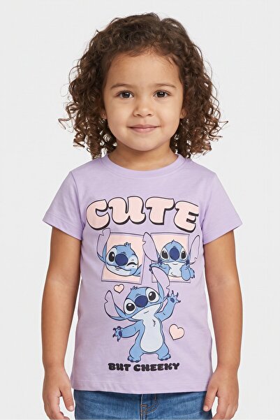 Disney Toddlers Girl Short Sleeve Lilo And Stitch Graphic Print T-Shirt, Lilac